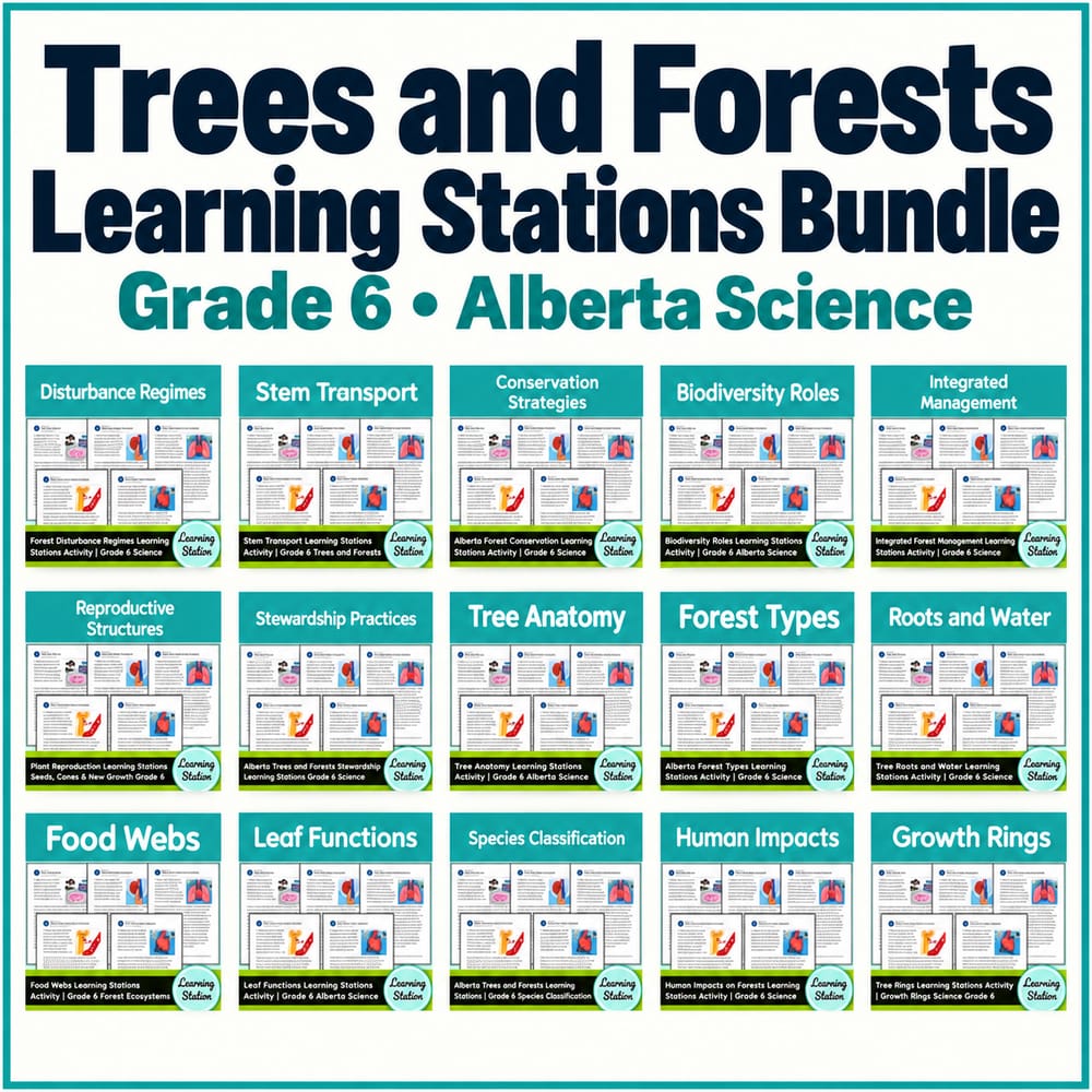Grade 6 Alberta Science Trees and Forests Learning Stations Bundle