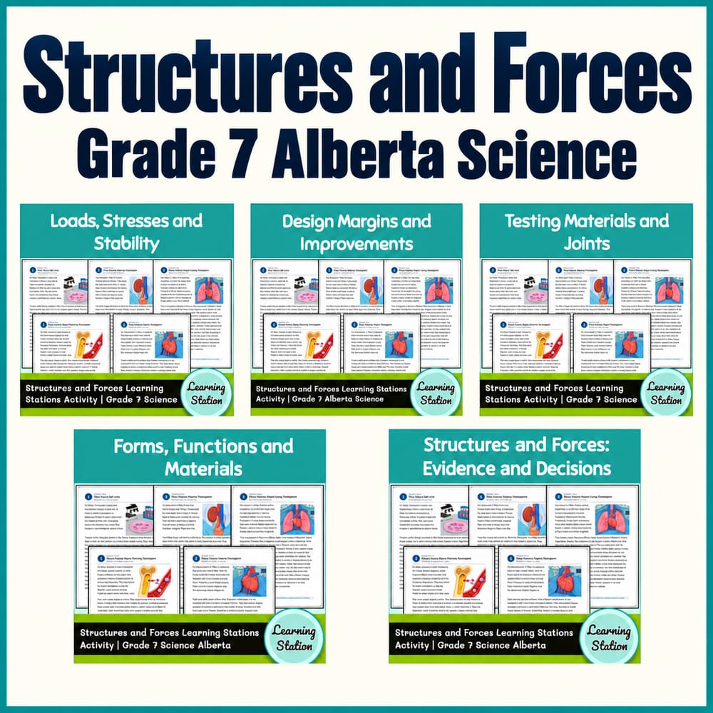 Grade 7 Alberta Science: Structures and Forces Learning Stations Bundle