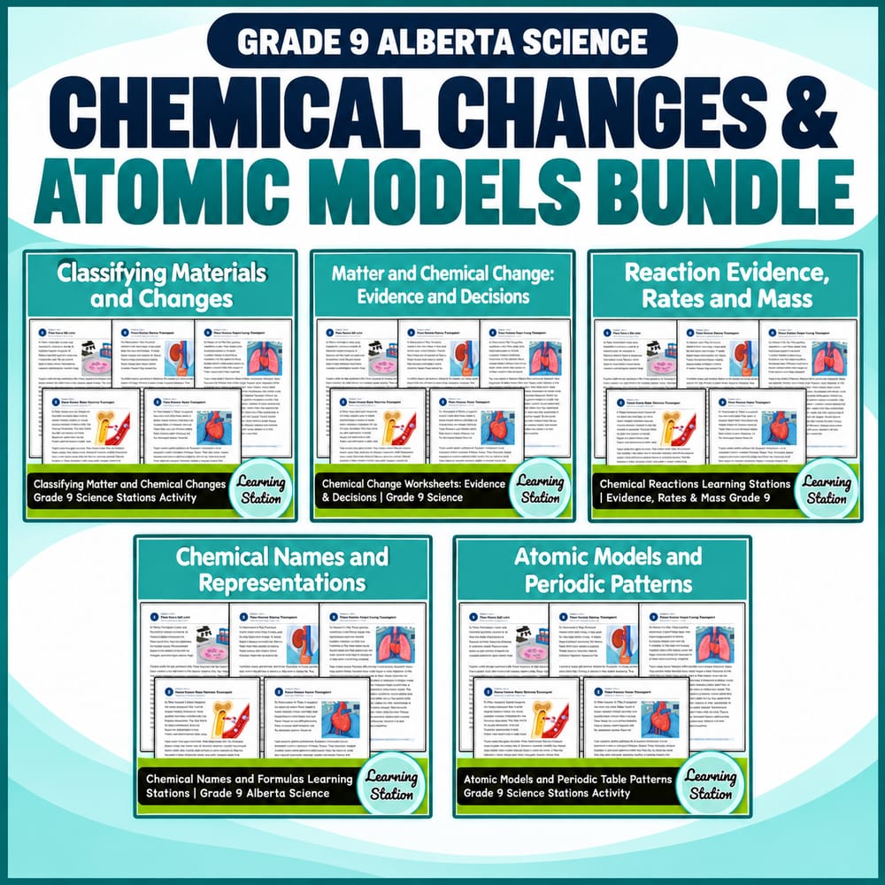 Grade 9 Alberta Science Chemical Changes & Atomic Models Bundle
