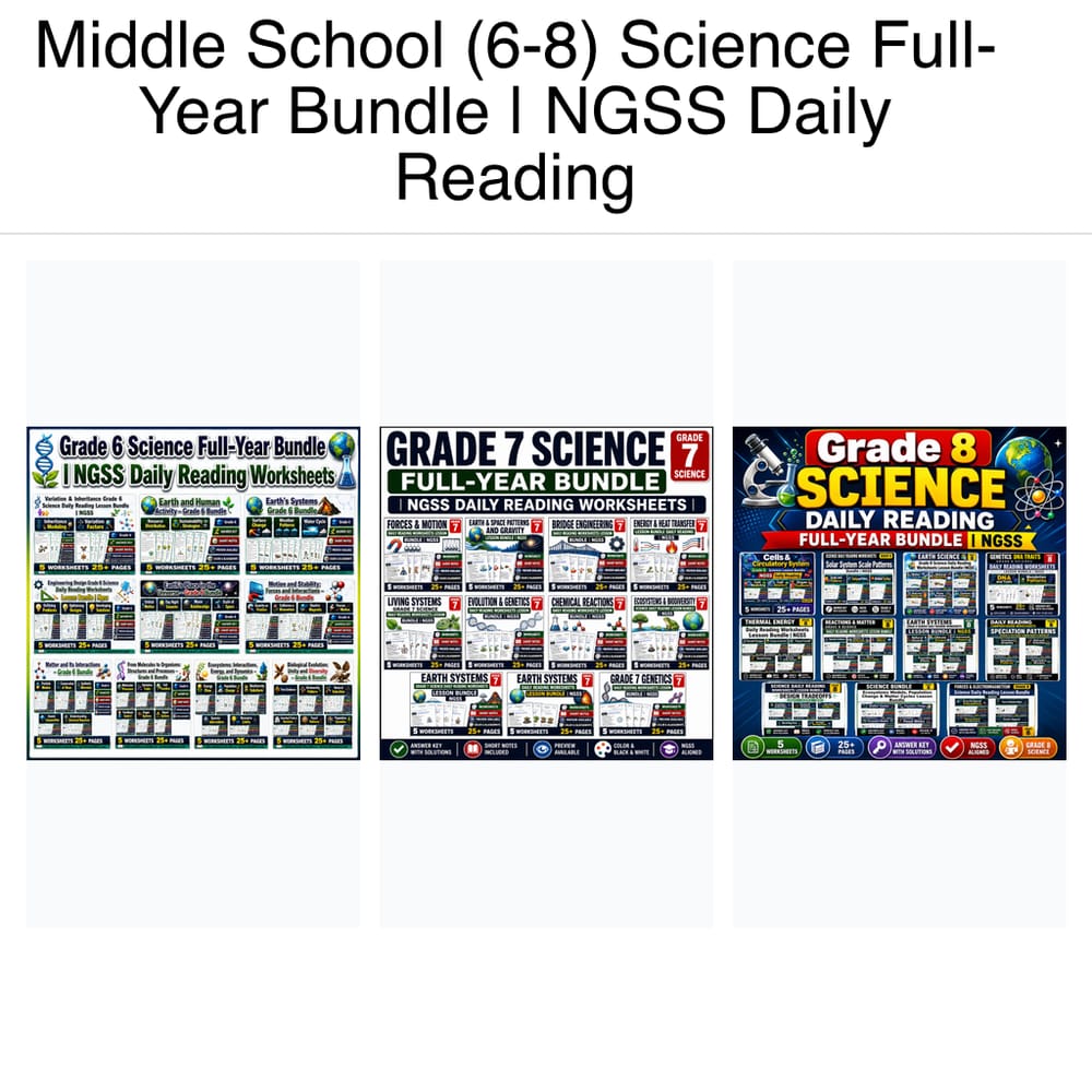 Middle School (6-8) Science Full-Year Bundle | NGSS Daily Reading