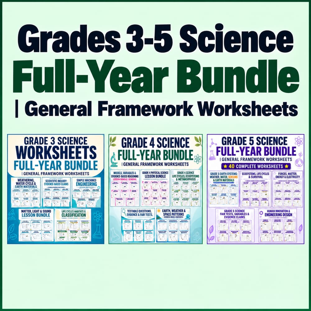 Grades 3-5 Science Full-Year Worksheet Bundle | General Framework