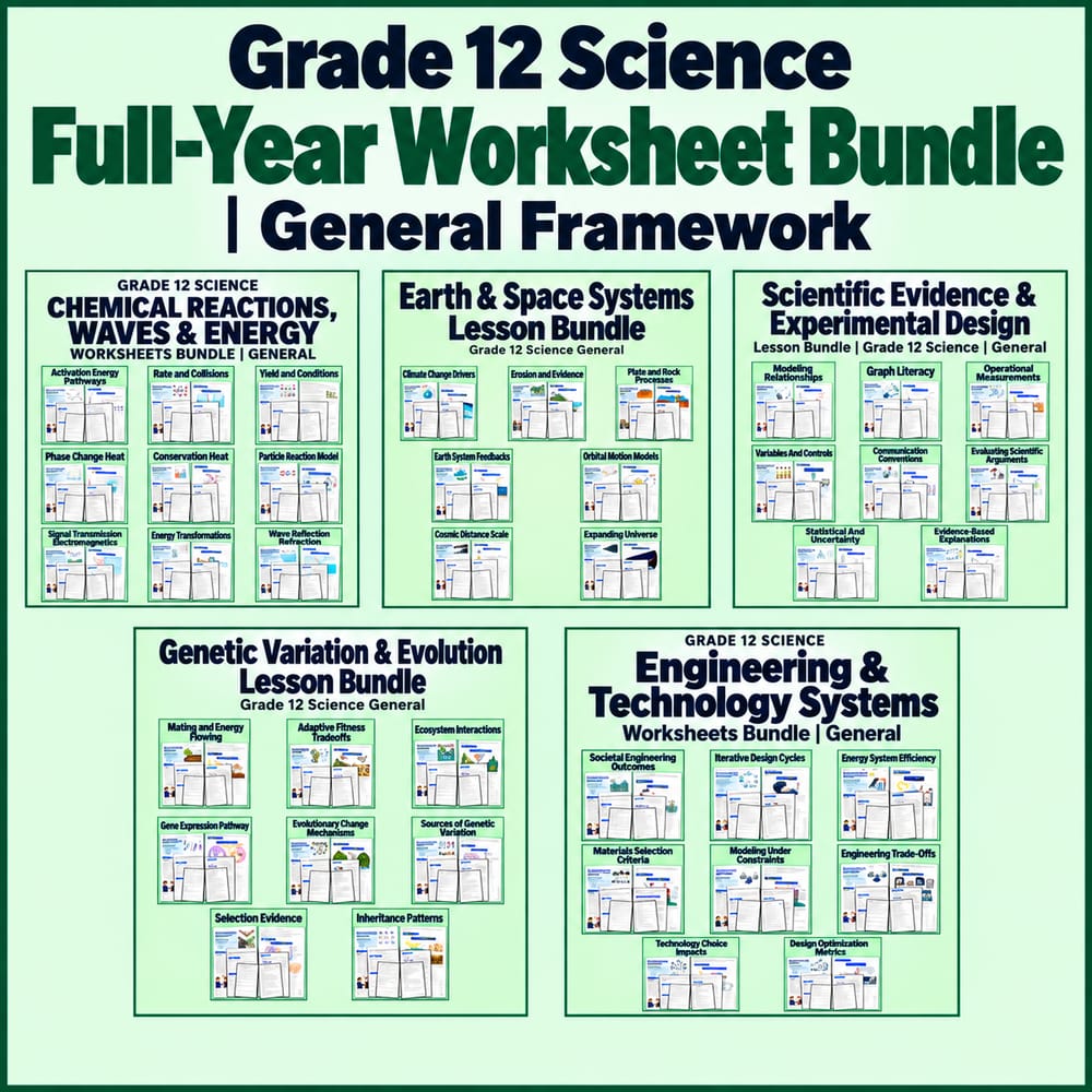Grade 12 Science Full-Year Worksheet Bundle | General Framework