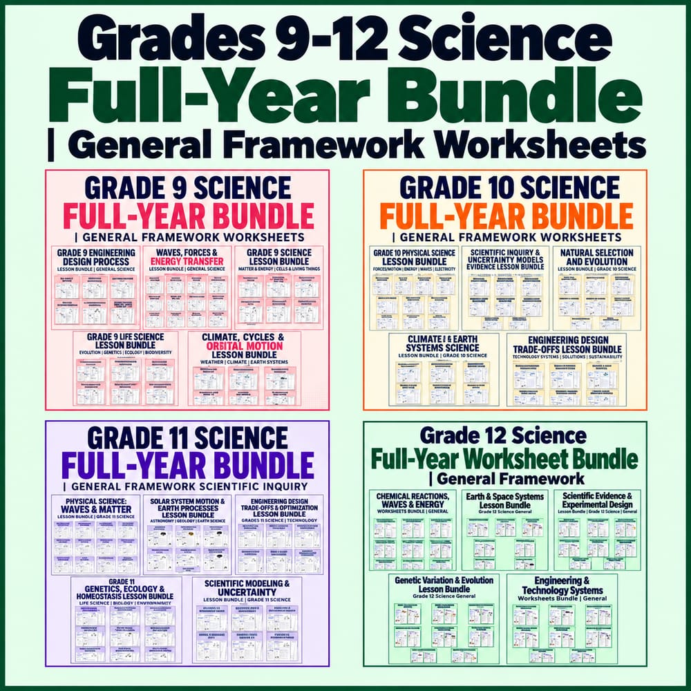 Grades 9-12 Science Full-Year Worksheet Bundle | General Framework
