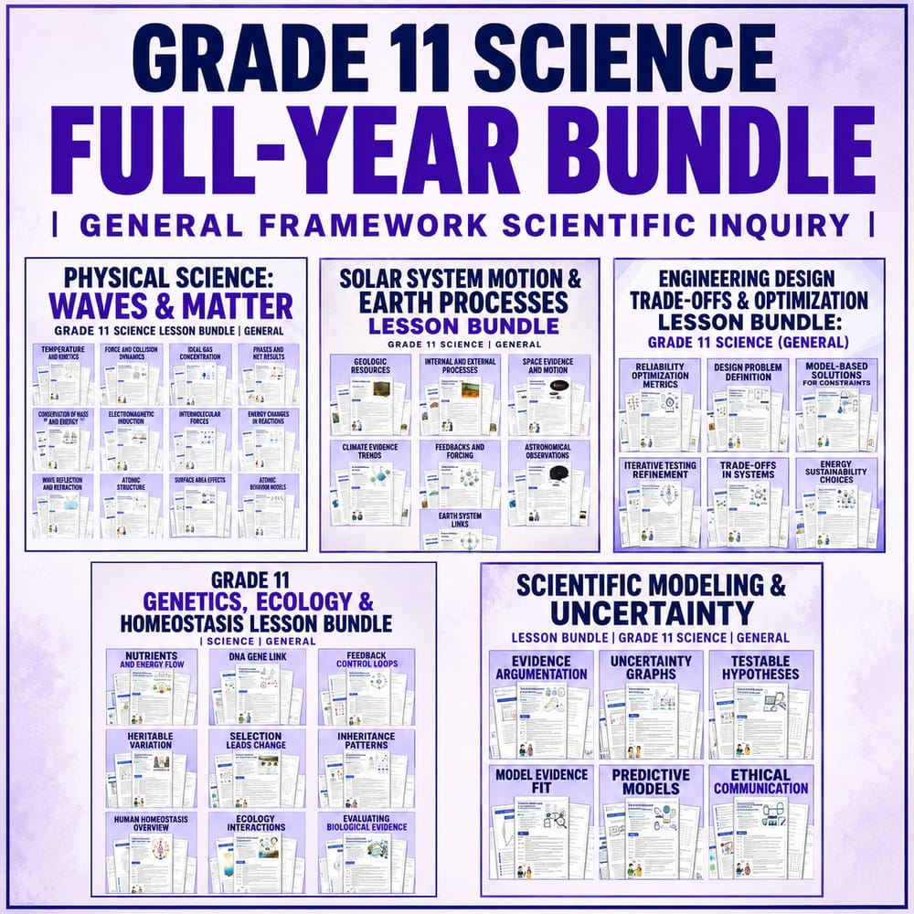 Grade 11 Science Full-Year Worksheet Bundle | General Framework | 40 Resources