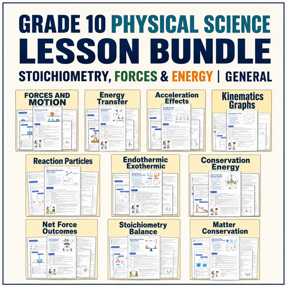 Grade 10 Physical Science Worksheets Bundle | Forces, Energy & More