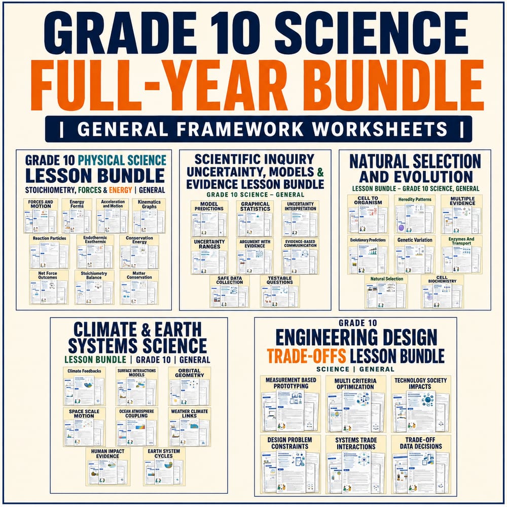Grade 10 Science Full-Year Worksheet Bundle | General Framework