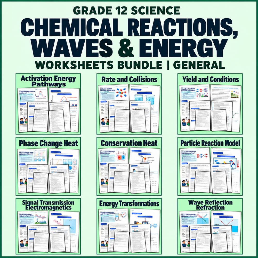 Grade 12 Science Chemical Reactions, Waves & Energy Worksheets Bundle