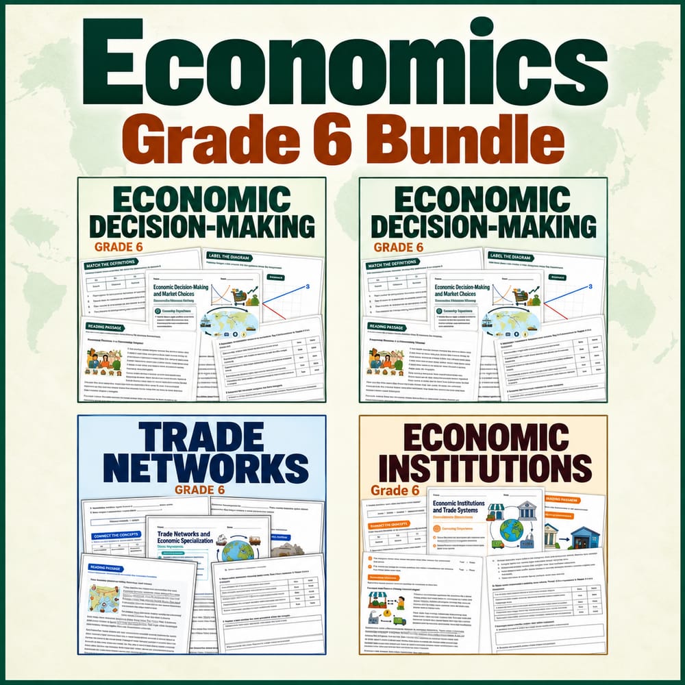 Grade 6 Social Studies Economics Worksheets TEKS Bundle | 4 Resources