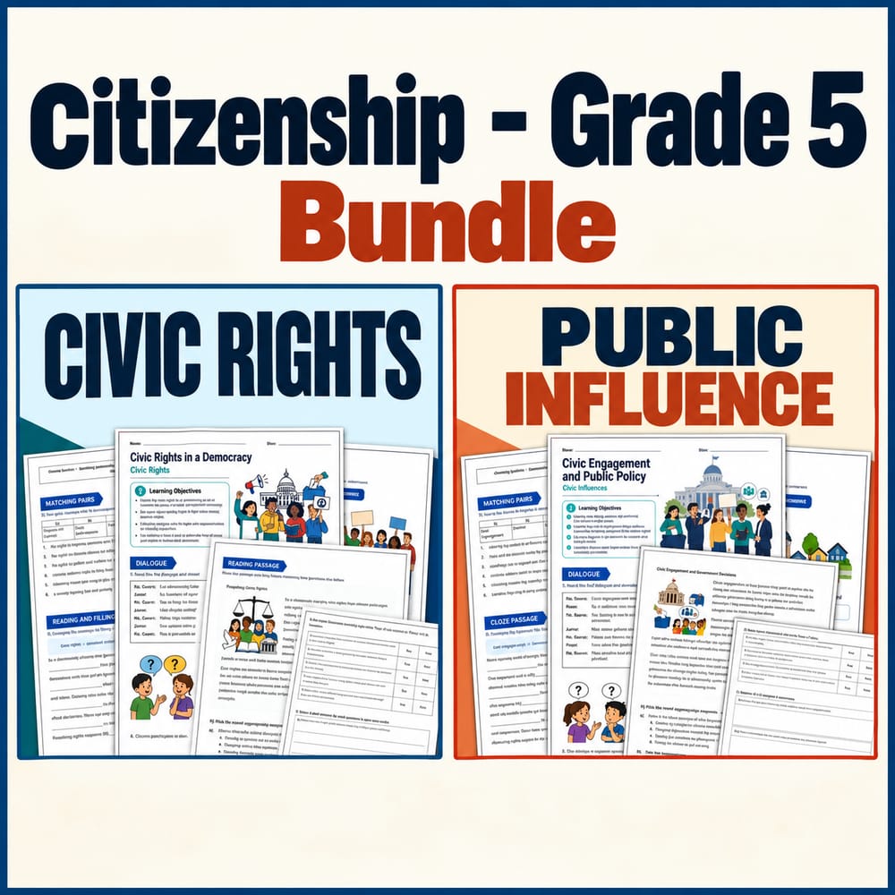 Grade 5 Social Studies Citizenship Worksheets TEKS Bundle | Civics