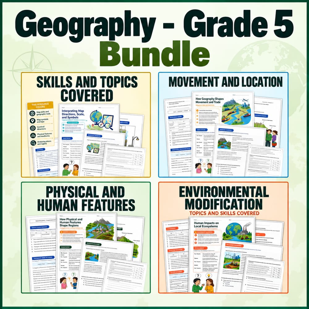 Geography Grade 5 Social Studies TEKS Worksheets Bundle | Texas