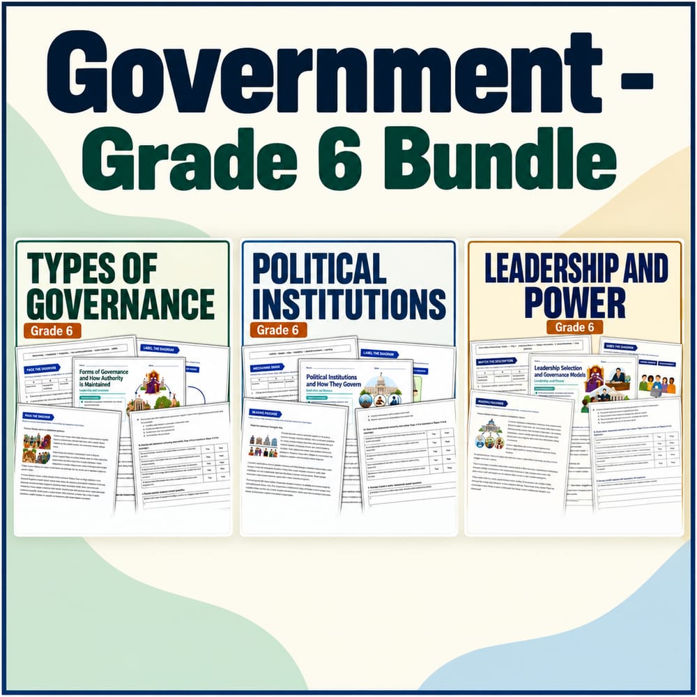 Government Grade 6 Worksheets Bundle | Social Studies TEKS