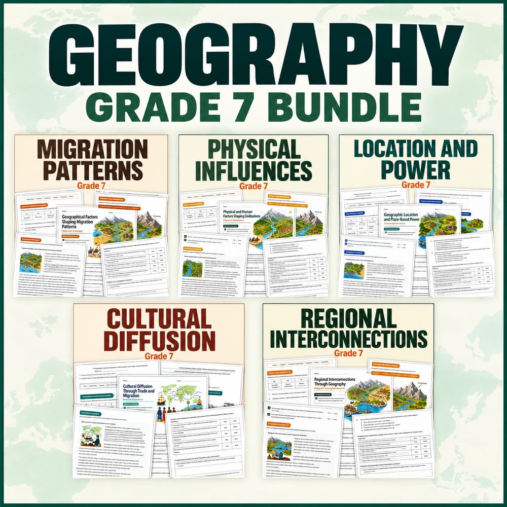 Geography Grade 7 Social Studies Worksheets TEKS Bundle