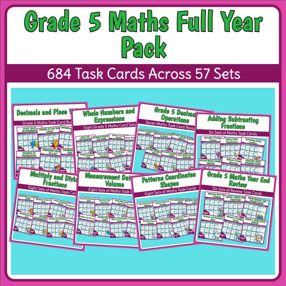 Grade 5 Maths Task Cards Full Year Bundle | 684 Cards, 57 Resources